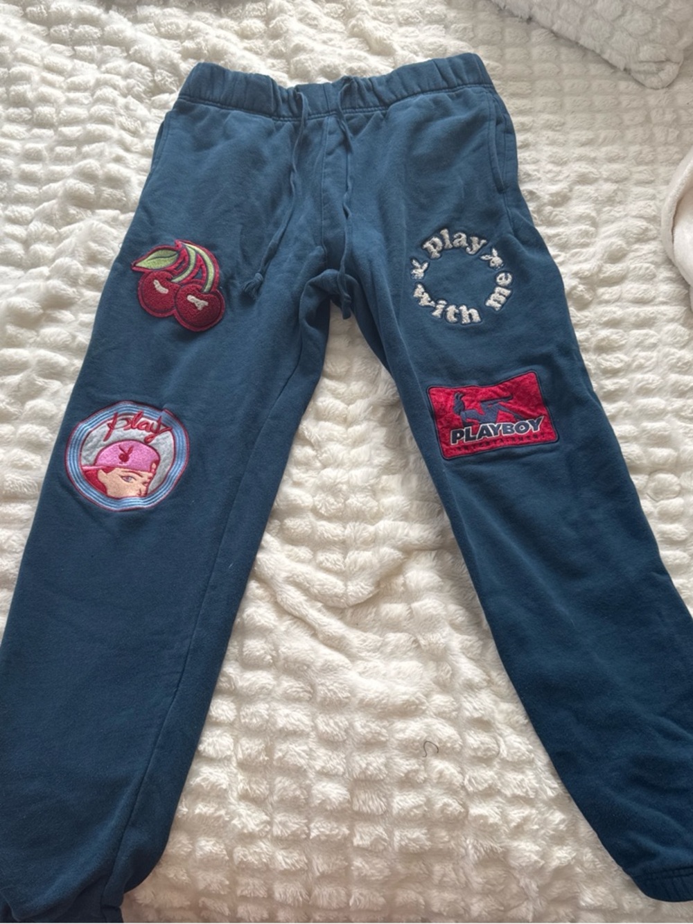 PLAYBOY Navy Sweatpants with Patch Embellishments